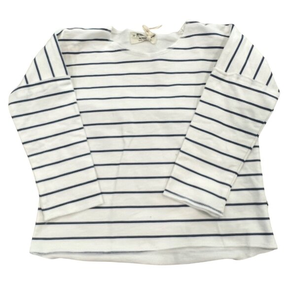 Petit Indi Organic Cotton Striped Long Sleeve Shirt 12-18 Months White & Navy - Picture 1 of 6